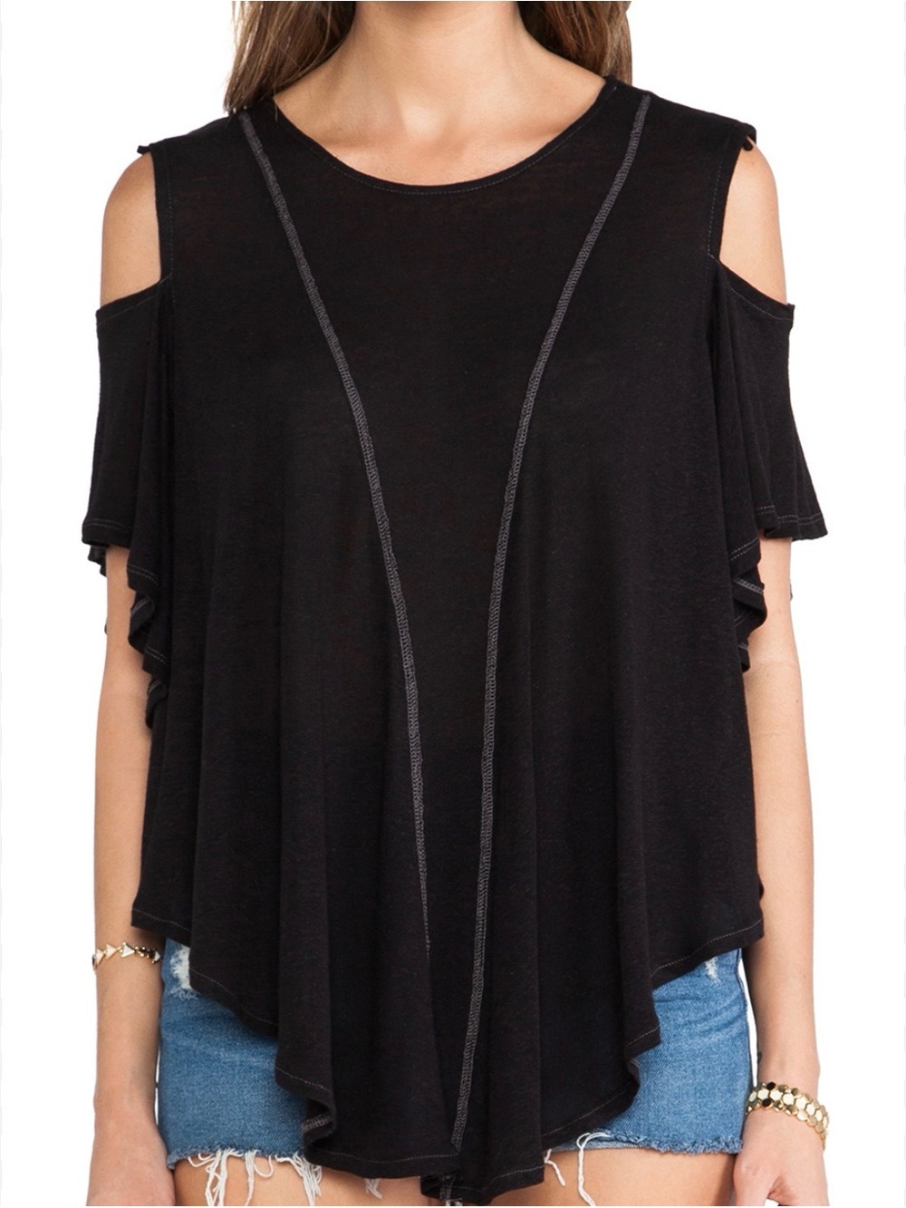 We The Free Black Cold-Shoulder Ruffle Tunic